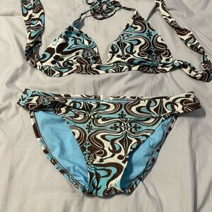 Mossimo Supply Co Blue and Brown Bikini Swirl Design